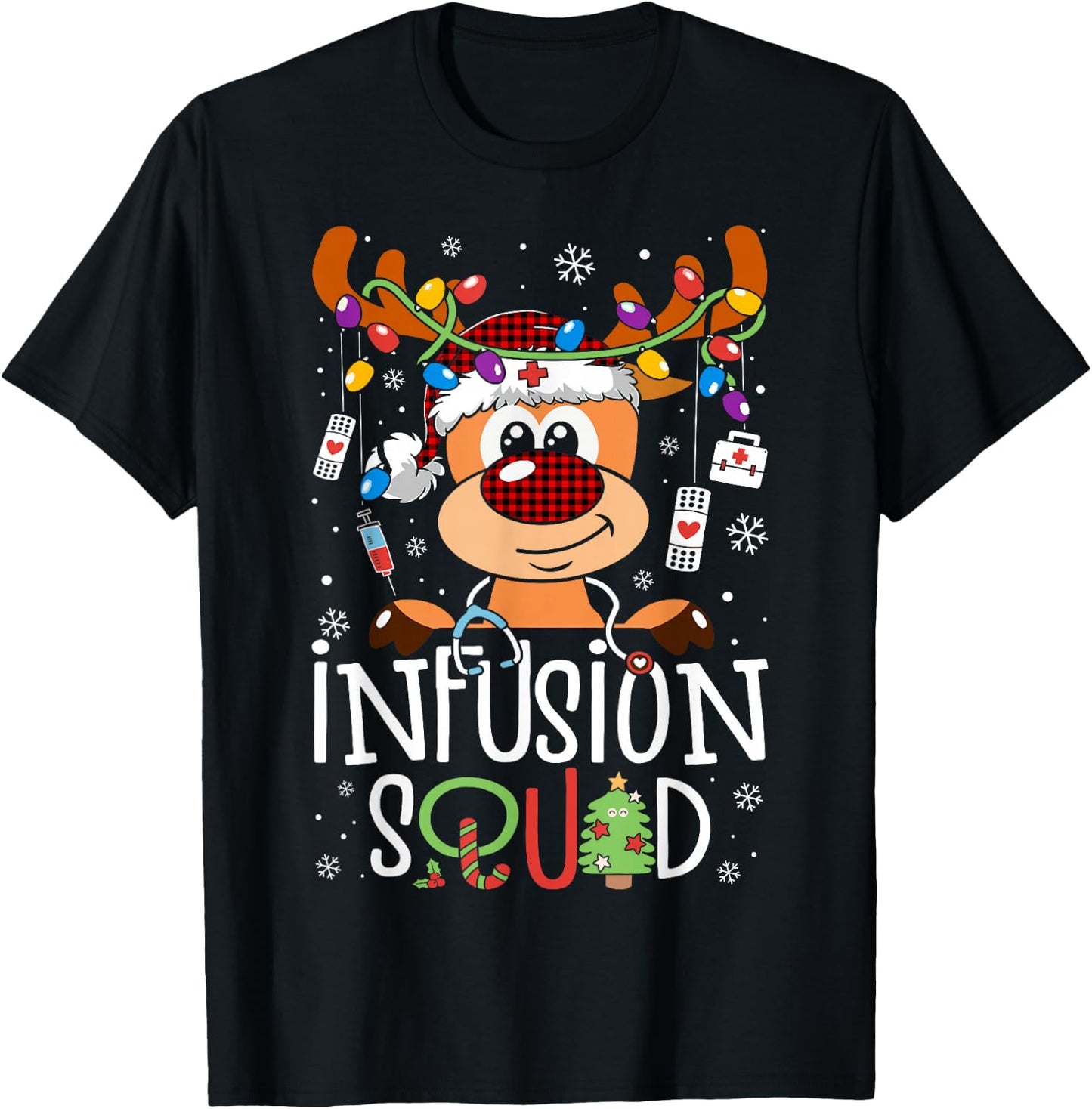 Reindeer Christmas Infusion Nurse Squad Stethoscope Nurse T-Shirt - T-Shirt | Black