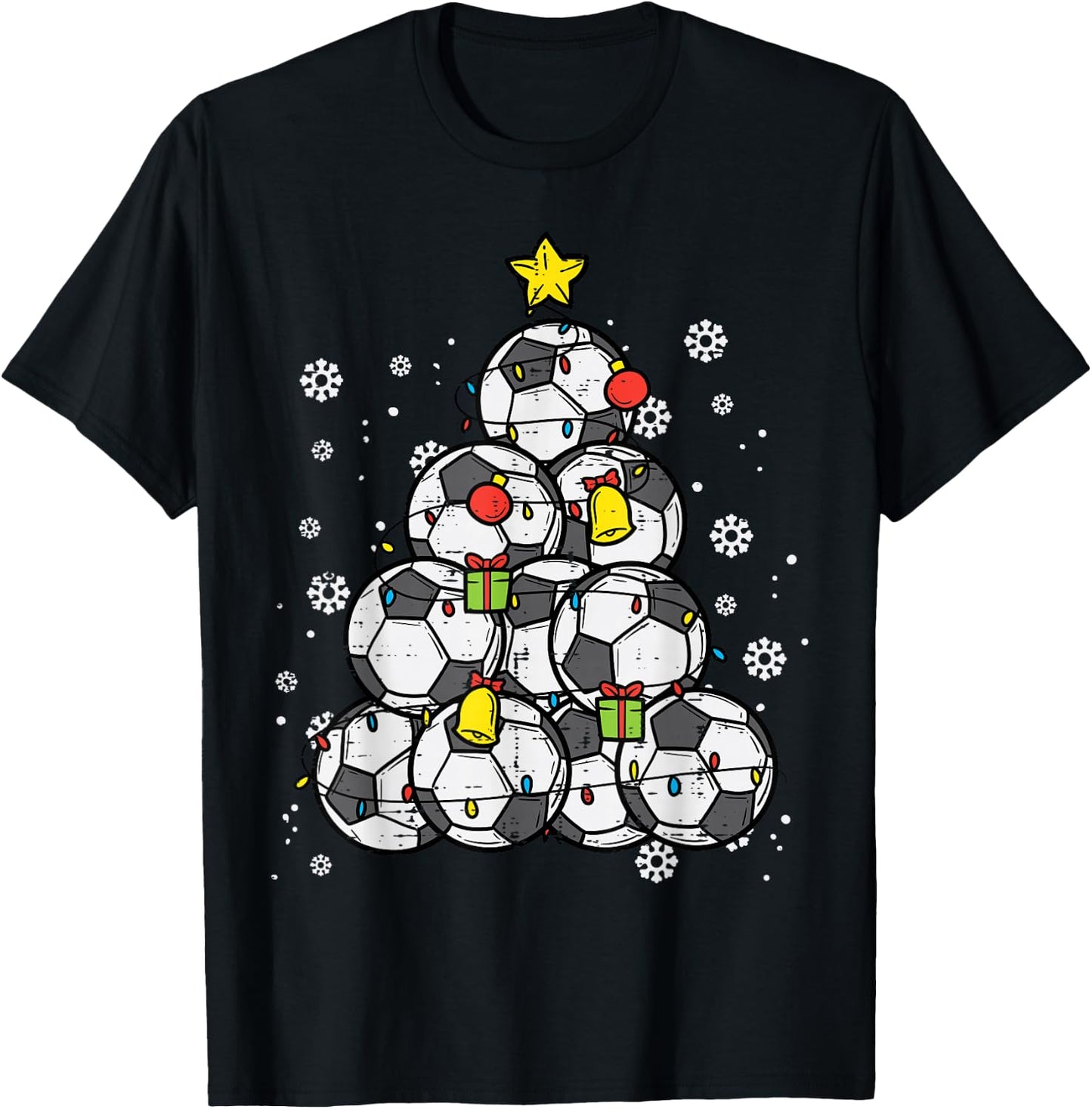 Soccer Christmas Tree Xmas Player Boys Girls Men Women Kids T-Shirt - T-Shirt | Black