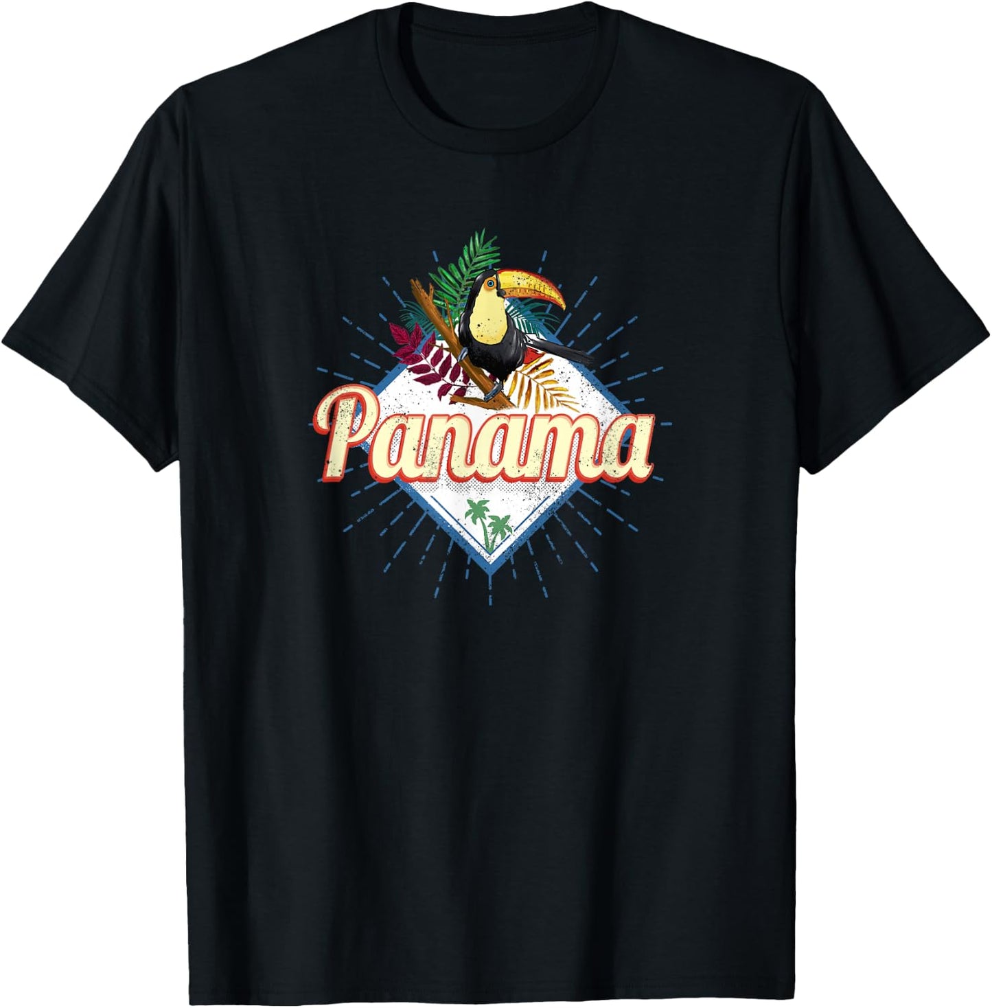 Panama City Toucan Retro Palm Trees Vintage Souvenir T-Shirt - T-Shirt | Black