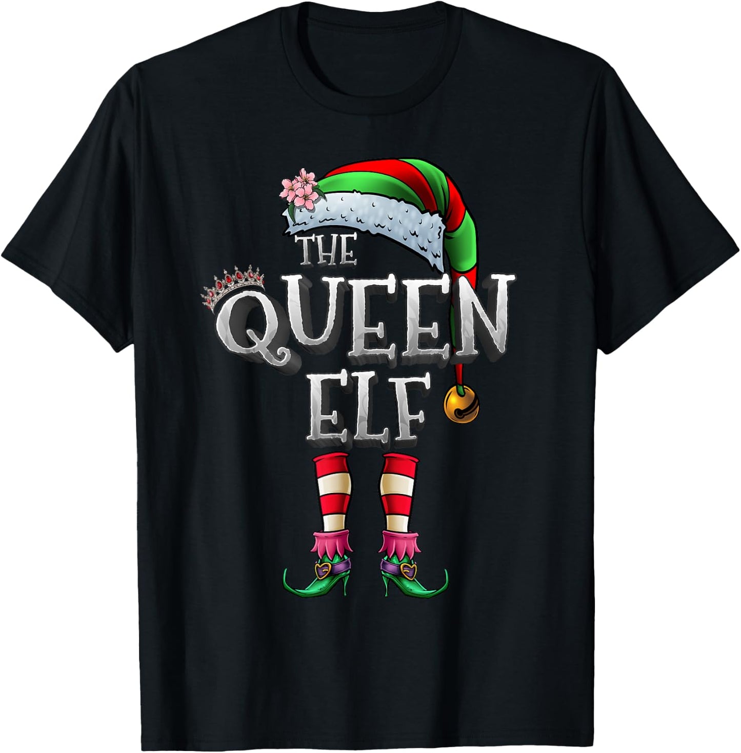 The Queen Elf Shirt Matching Family Christmas Elf Women Girl T-Shirt - T-Shirt | Black