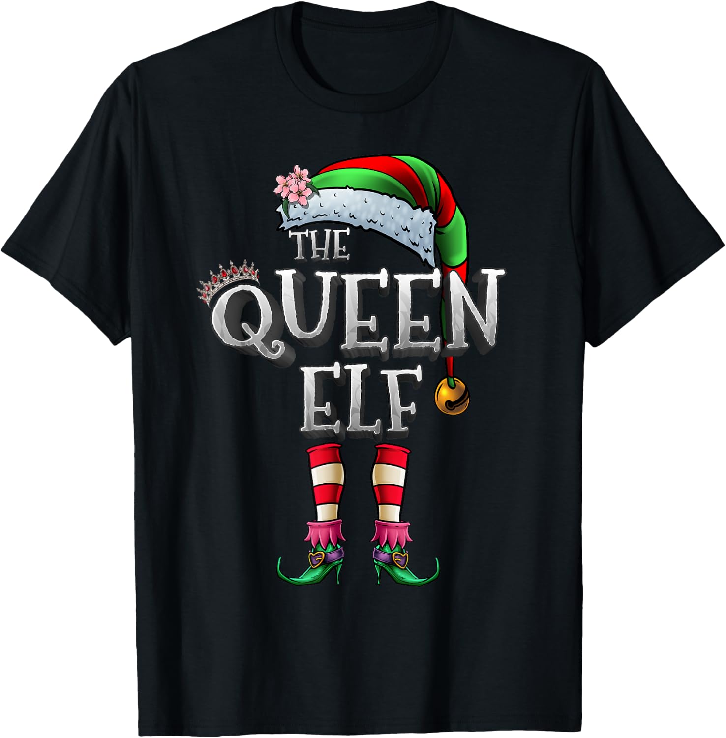 The Queen Elf Shirt Matching Family Christmas Elf Women Girl T-Shirt - T-Shirt | Black