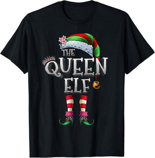 The Queen Elf Shirt Matching Family Christmas Elf Women Girl T-Shirt - T-Shirt | Black