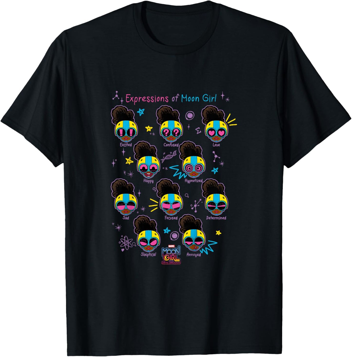 Marvel Moon Girl And Devil Dinosaur Expressions Collage T-Shirt - T-Shirt | Black