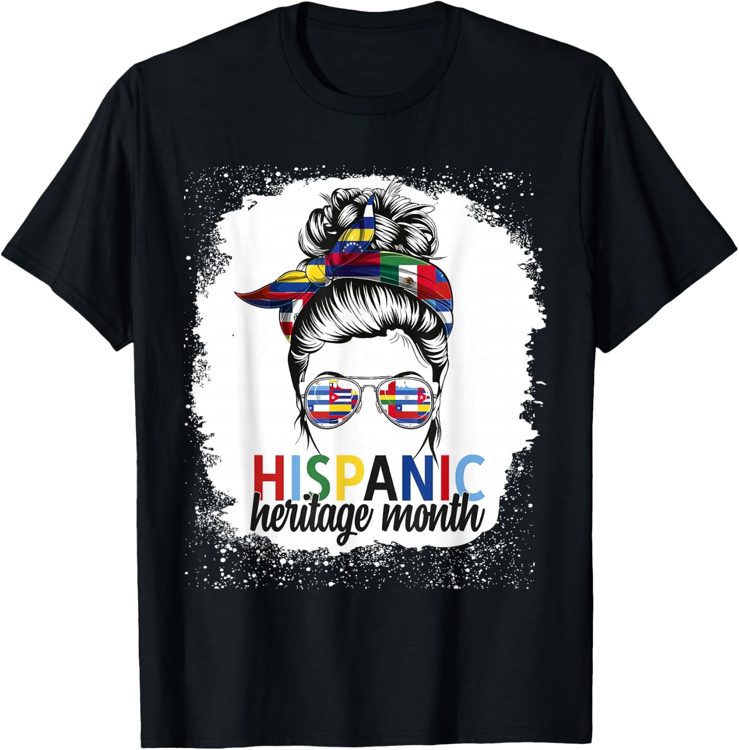 Hispanic Heritage Month All Countries Flags Women Messy Bun T-Shirt - T-Shirt | Black