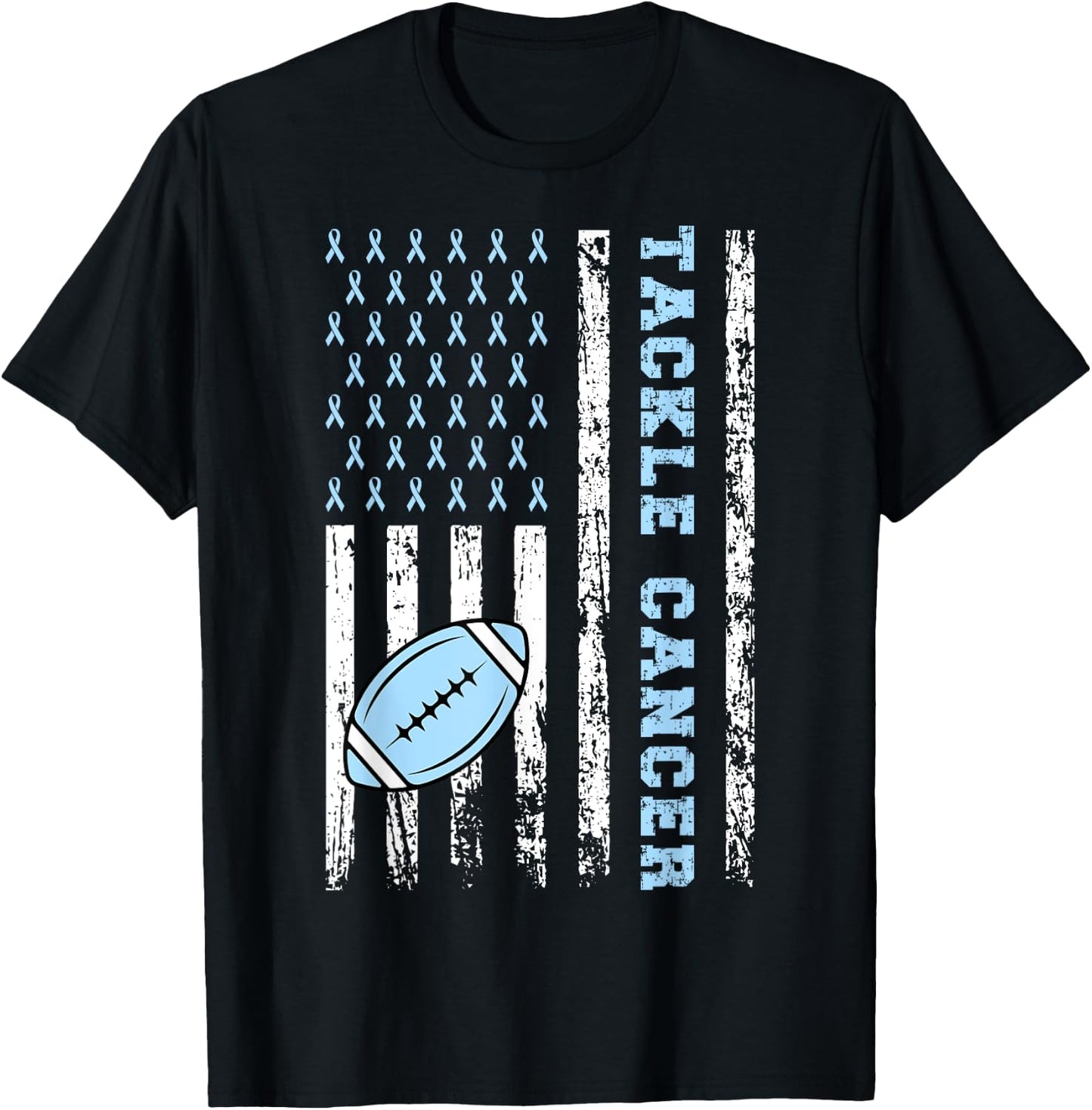 Tackle Football Light Blue Ribbon Prostate Cancer Awareness T-Shirt - T-Shirt | Black
