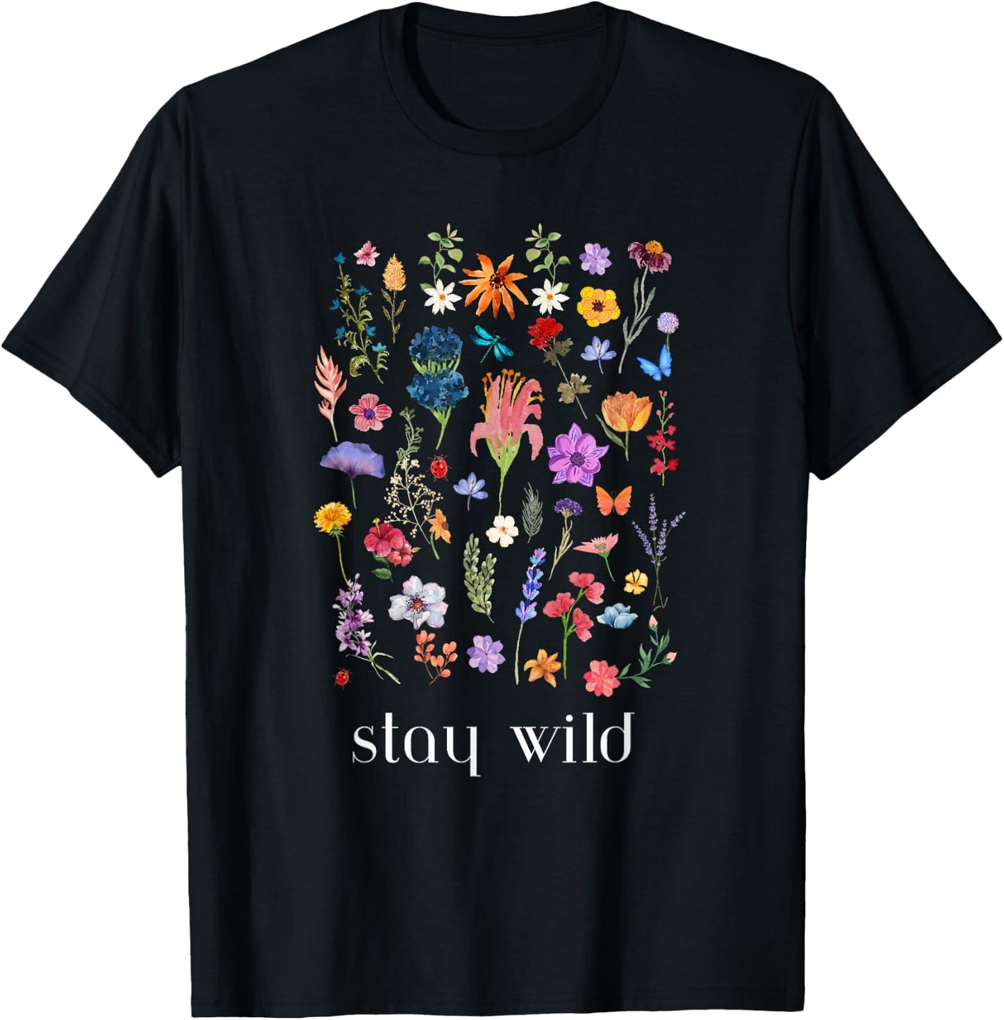 Stay Wild Flowers T-Shirt - T-Shirt | Black