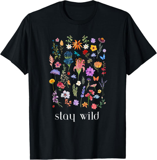 Stay Wild Flowers T-Shirt - T-Shirt | Black