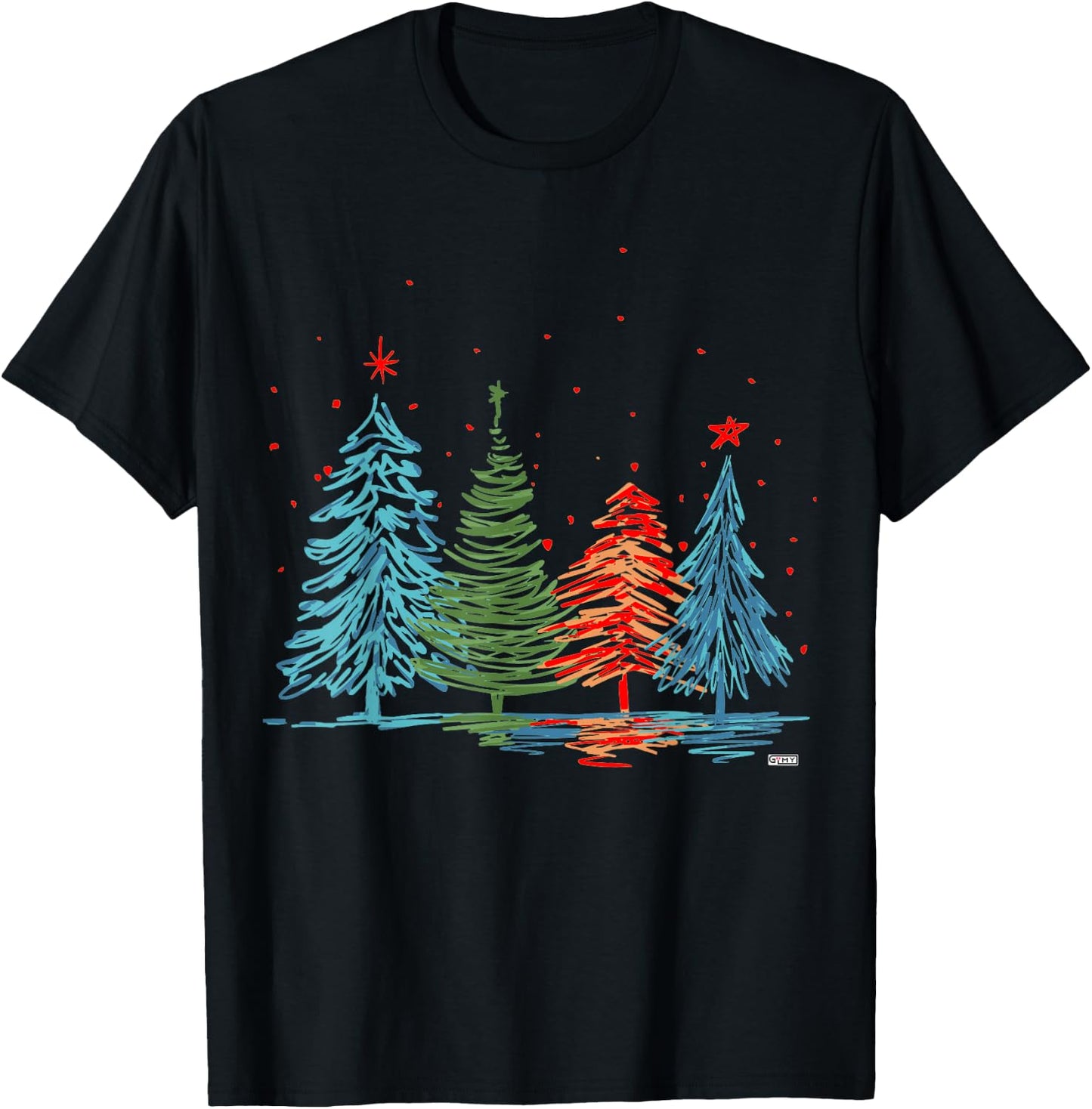 GuitarIsMyYoga Christmas Vintage Modern Christmas Tree , Black, Small, -Adults, Short Sleeve, Classic Fit T-Shirt - T-Shirt | Black