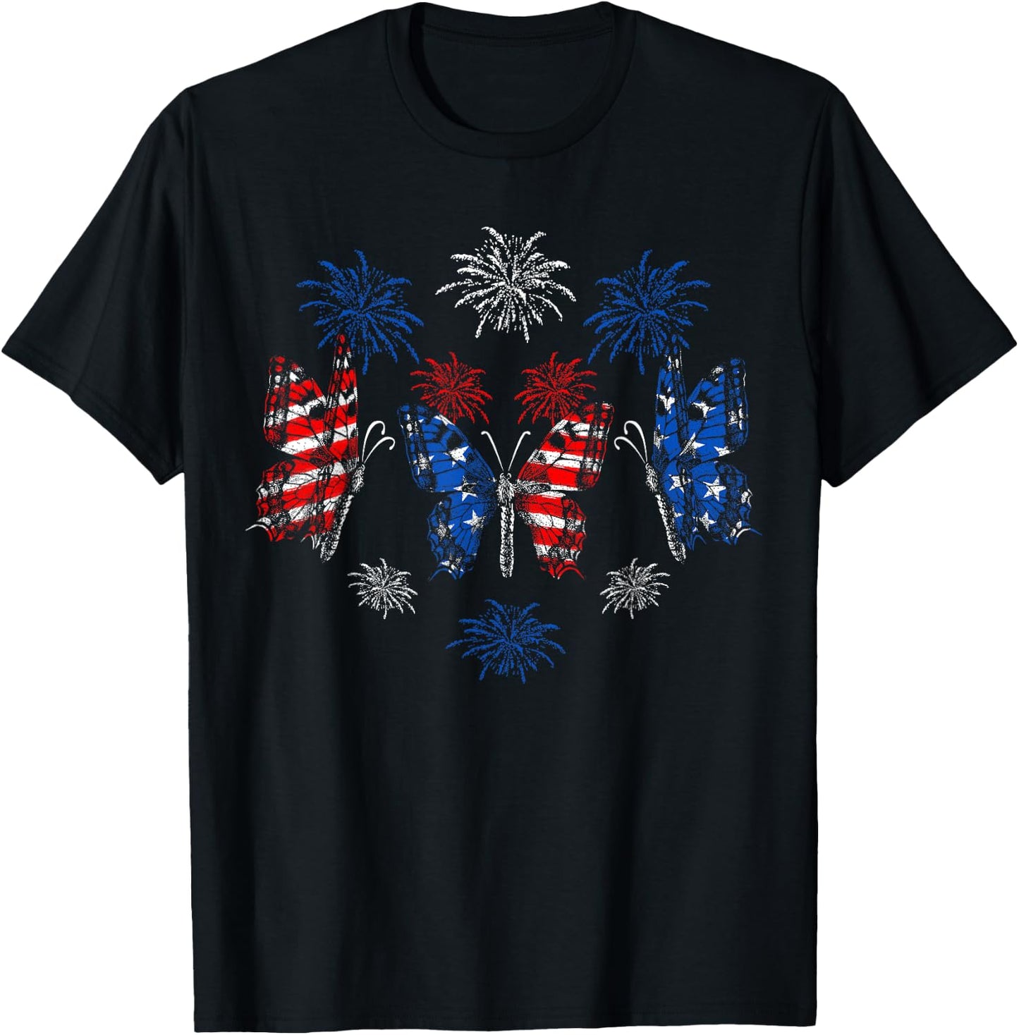 Butterfly USA Flag Cute 4th of July Fireworks Patriotic T-Shirt - T-Shirt | Black