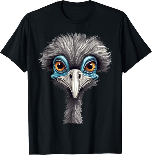 Funny Emu Lover Animal Face Ostrich T-Shirt - T-Shirt | Black