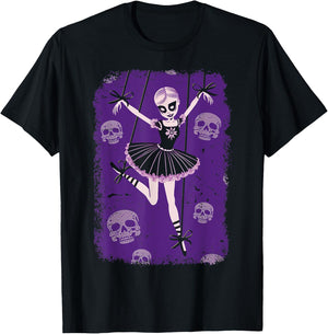 Creepy Cute Ballerina Punk Goth Marionette Doll With Skulls T-Shirt - T-Shirt | Black