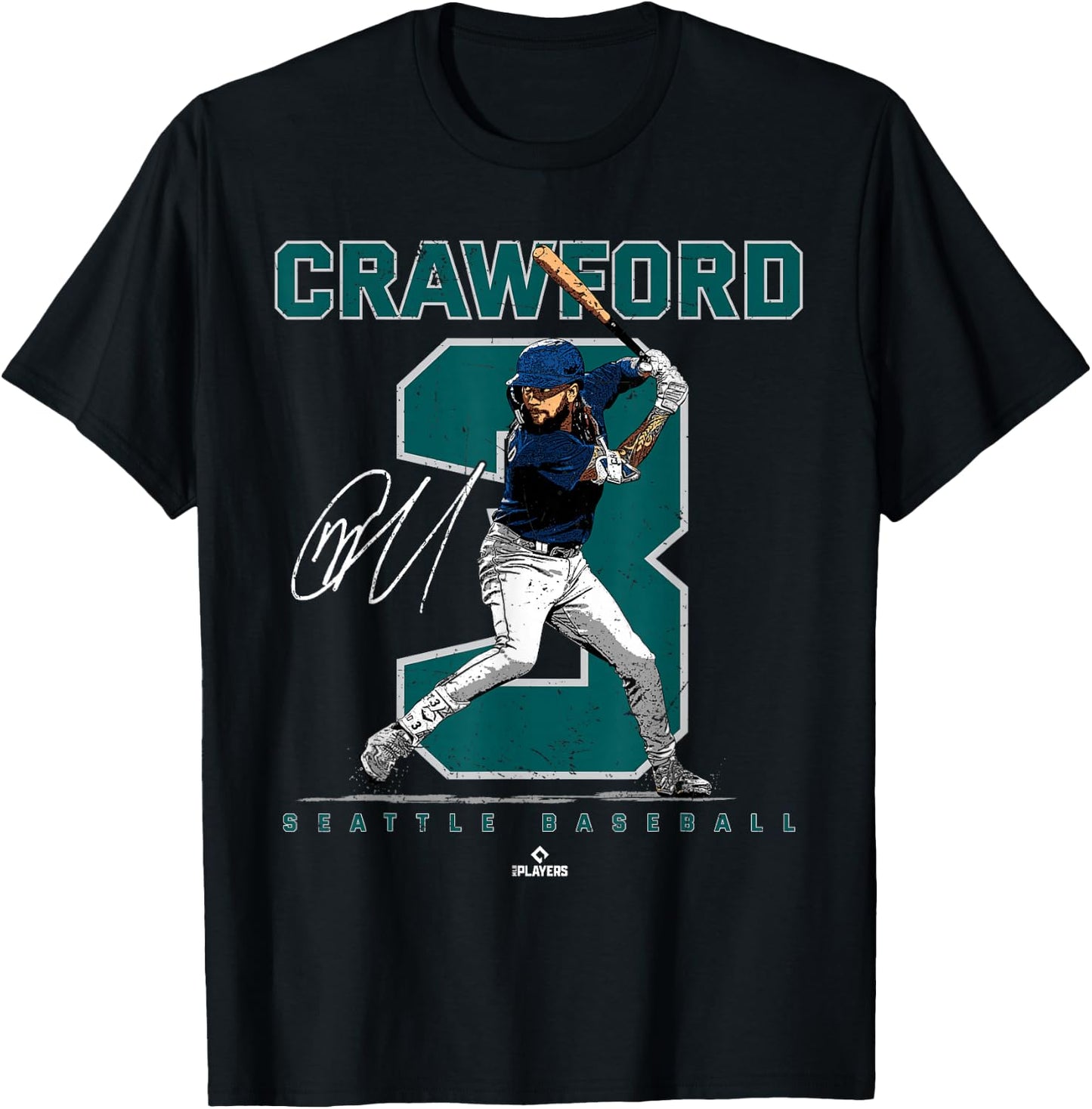 Number and Portrait JP Crawford Seattle MLBPA T-Shirt - T-Shirt | Black