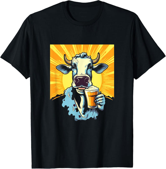Cow Drinking Beer Glass Mug Brew Beer Drinker Drunk Cows T-Shirt - T-Shirt | Black