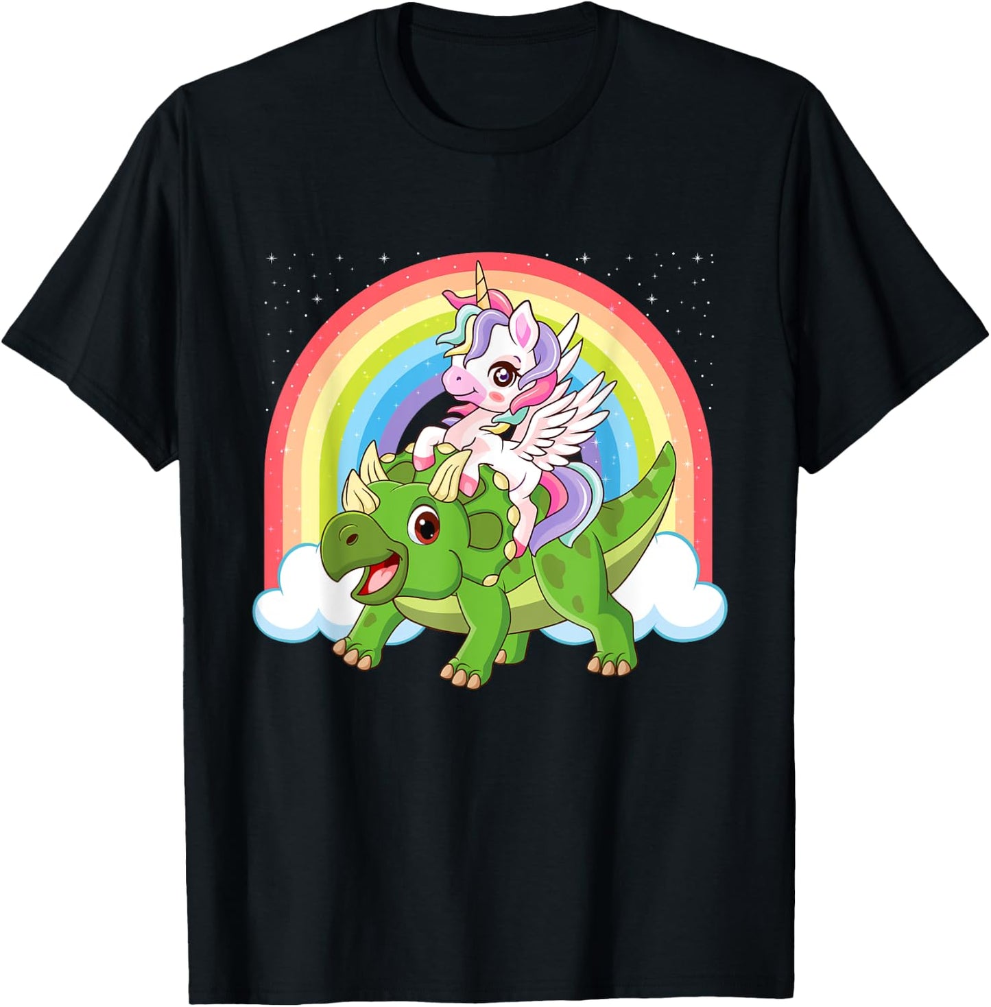 Magical Unicorn And Triceratops - Dinosaur Lover T-Shirt - T-Shirt | Black