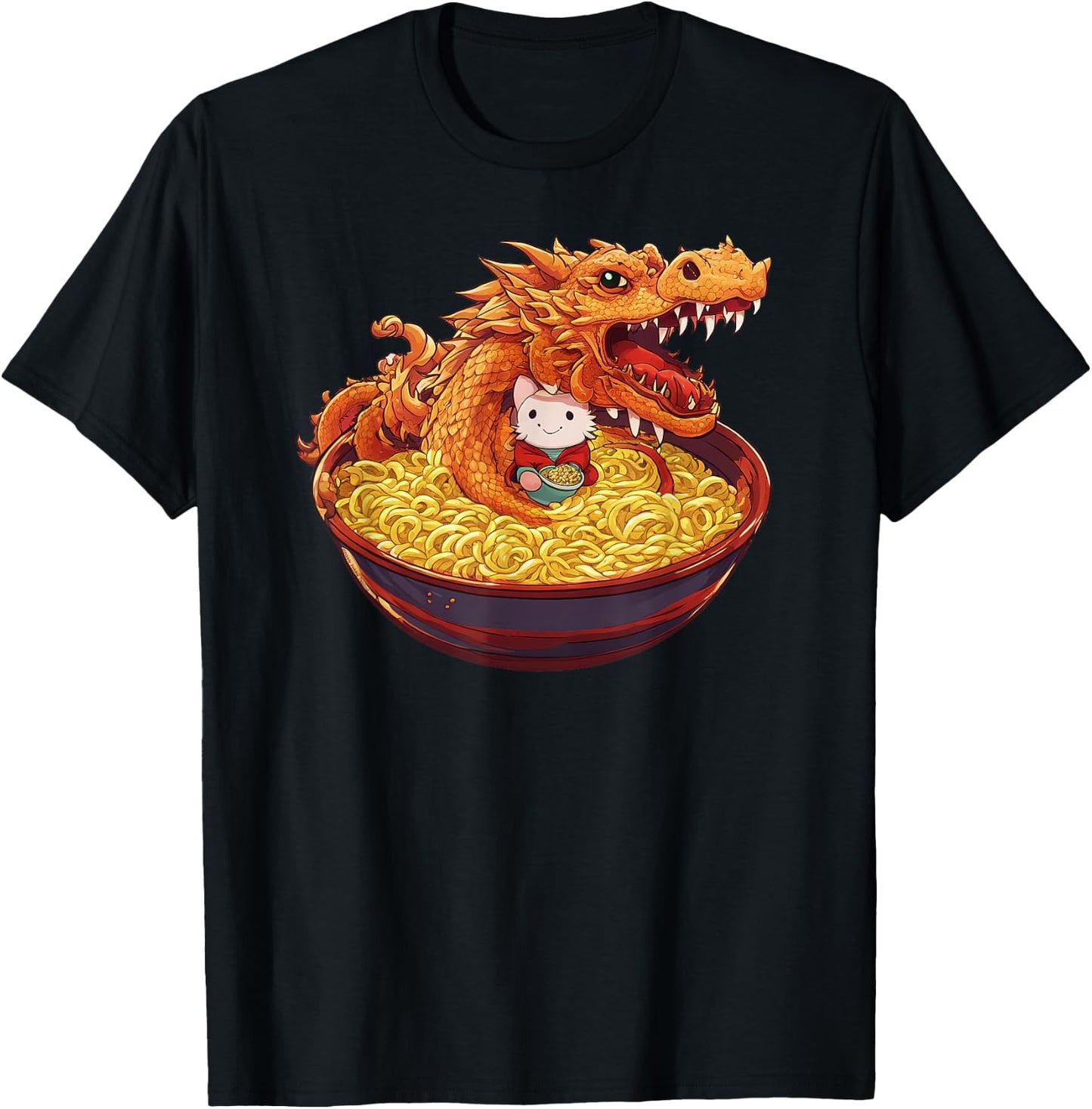 Ramen Dragon Japanese Anime Kaiju and Kawaii Friend T-Shirt - T-Shirt | Black