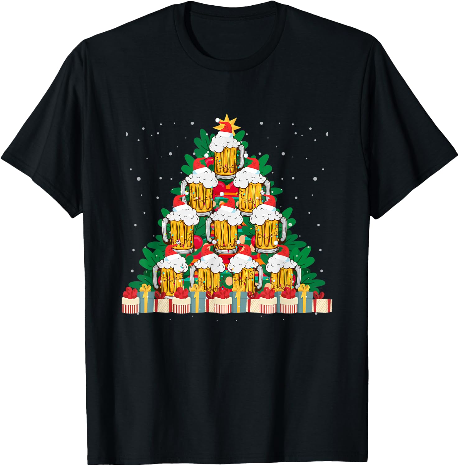 Christmas Fir Tree With Beer Ugly Xmas Beer T-Shirt - T-Shirt | Black