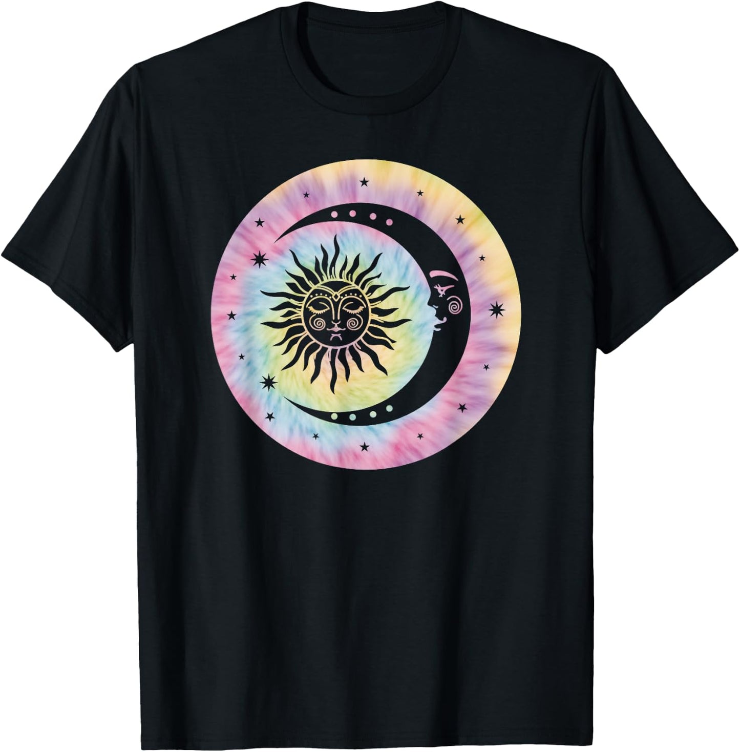Boho Tie Dye Hippie Retro Moon Sun Stars Celestial T-Shirt - T-Shirt | Black