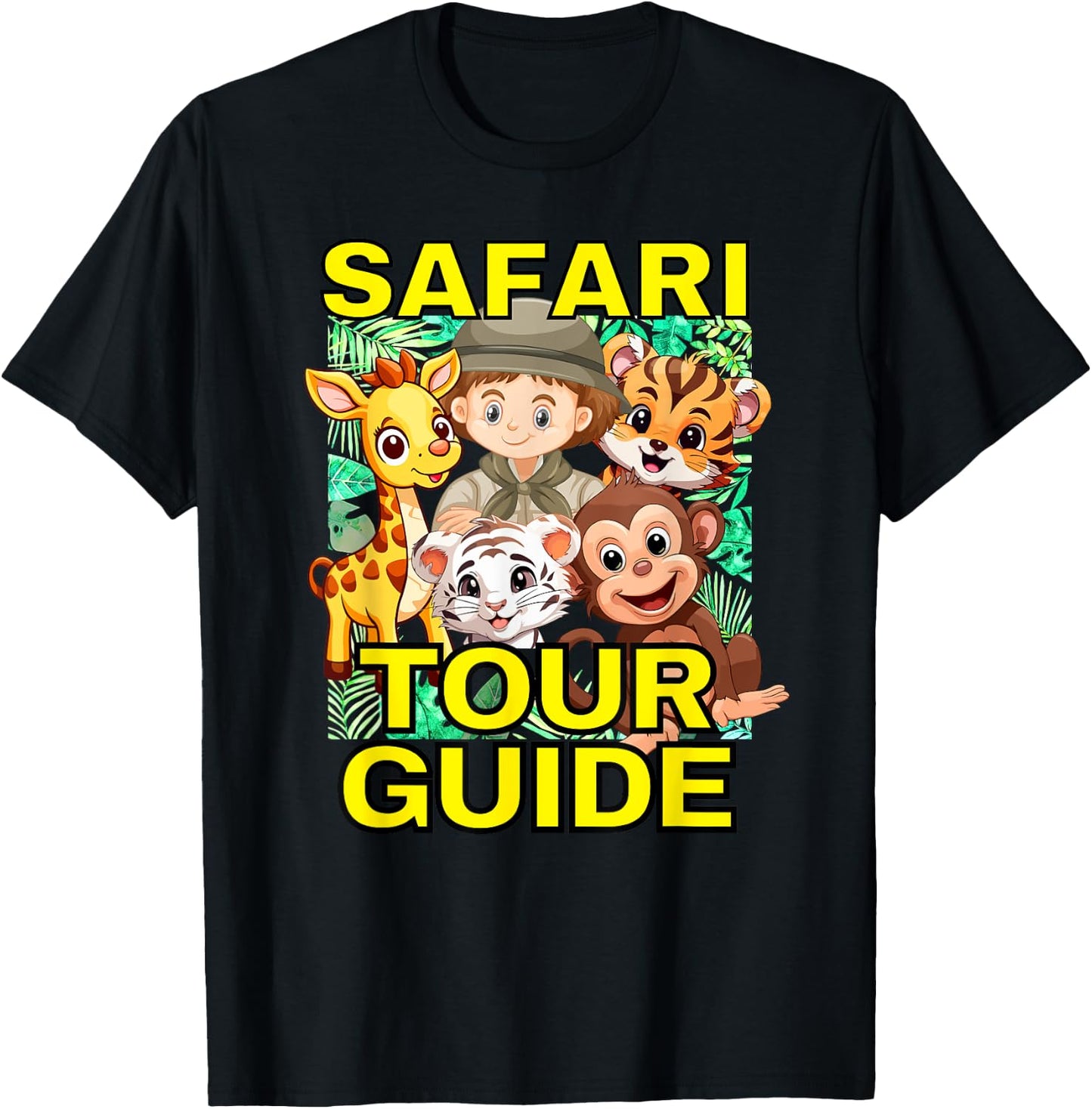Safari Tour Guide Cute Animal Graphics T-Shirt - T-Shirt | Black