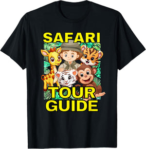 Safari Tour Guide Cute Animal Graphics T-Shirt - T-Shirt | Black