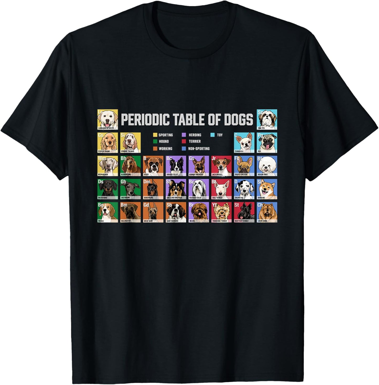 Periodic Table of Dogs Pet Puppy Science Dog Lover Dog Owner Men Women Kids T-Shirt - T-Shirt | Black
