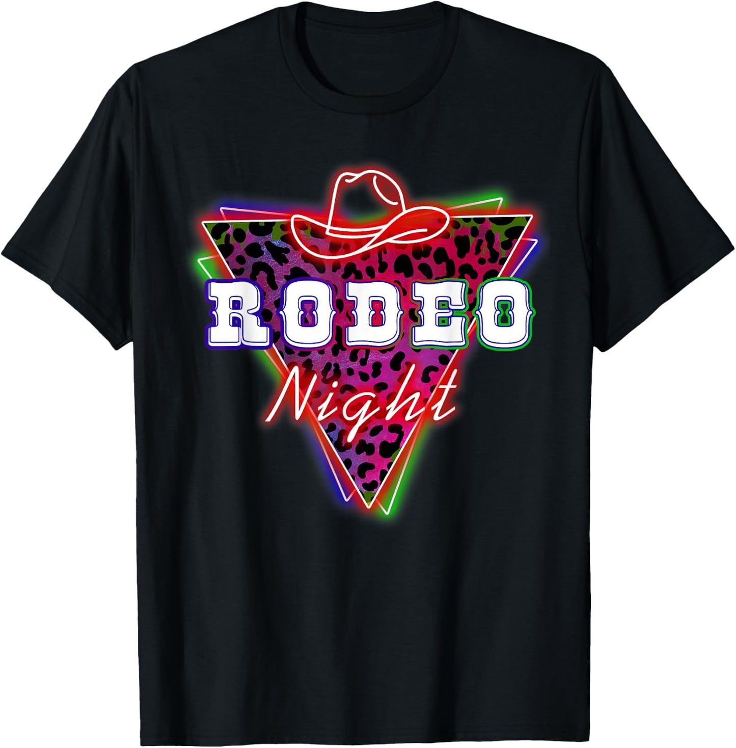 Rodeo Night Leopard Neon Cowboy Hat T-Shirt - T-Shirt | Black