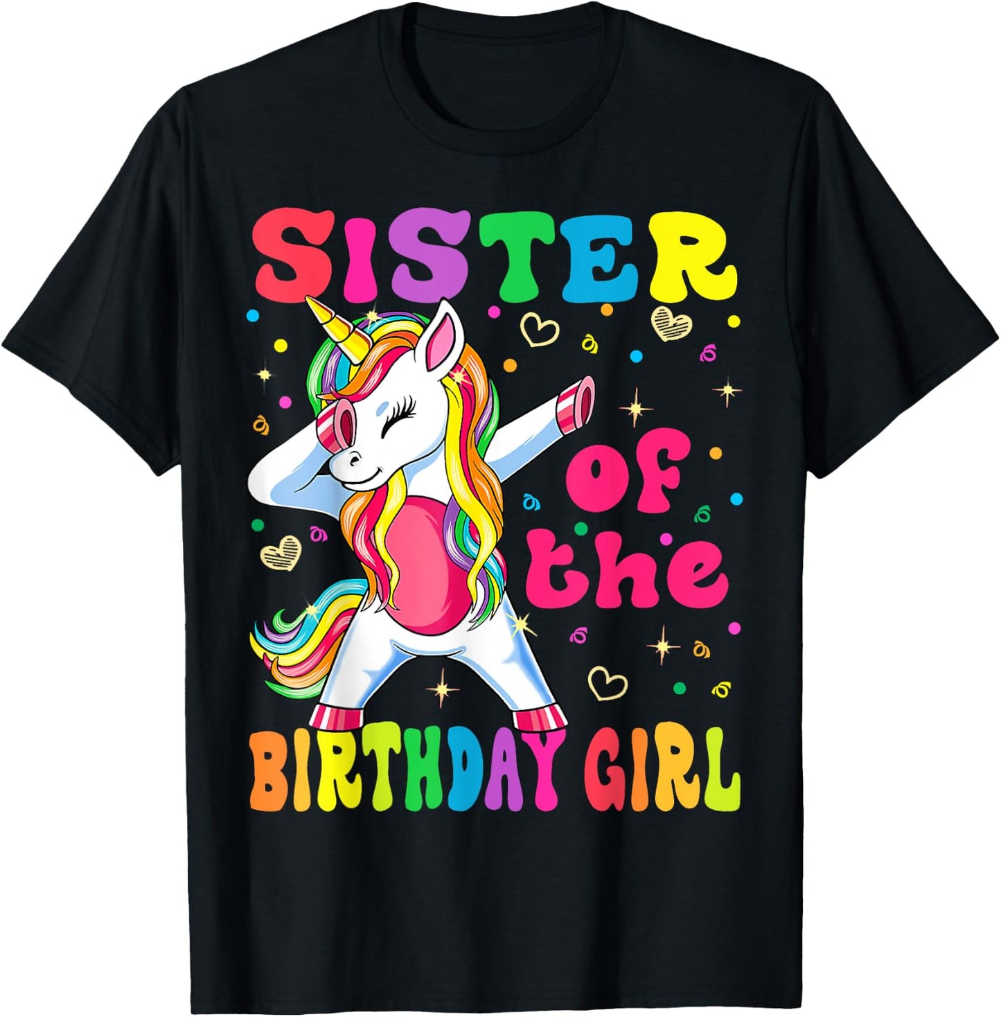 Sister of the Birthday Princess Girl Dabbing Unicorn T-Shirt - T-Shirt | Black