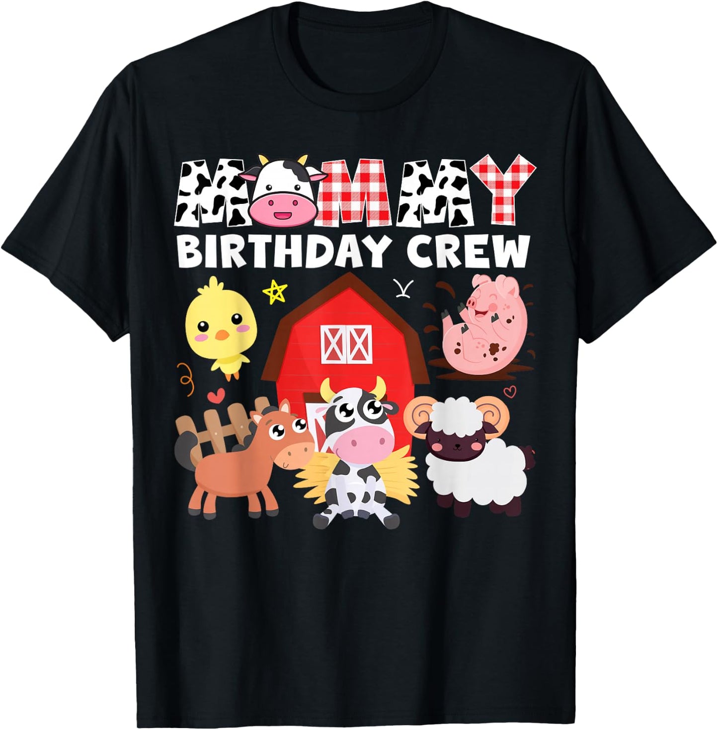 Cow Mommy Birthday Crew Farm Theme Animals Birthday Party T-Shirt - T-Shirt | Black