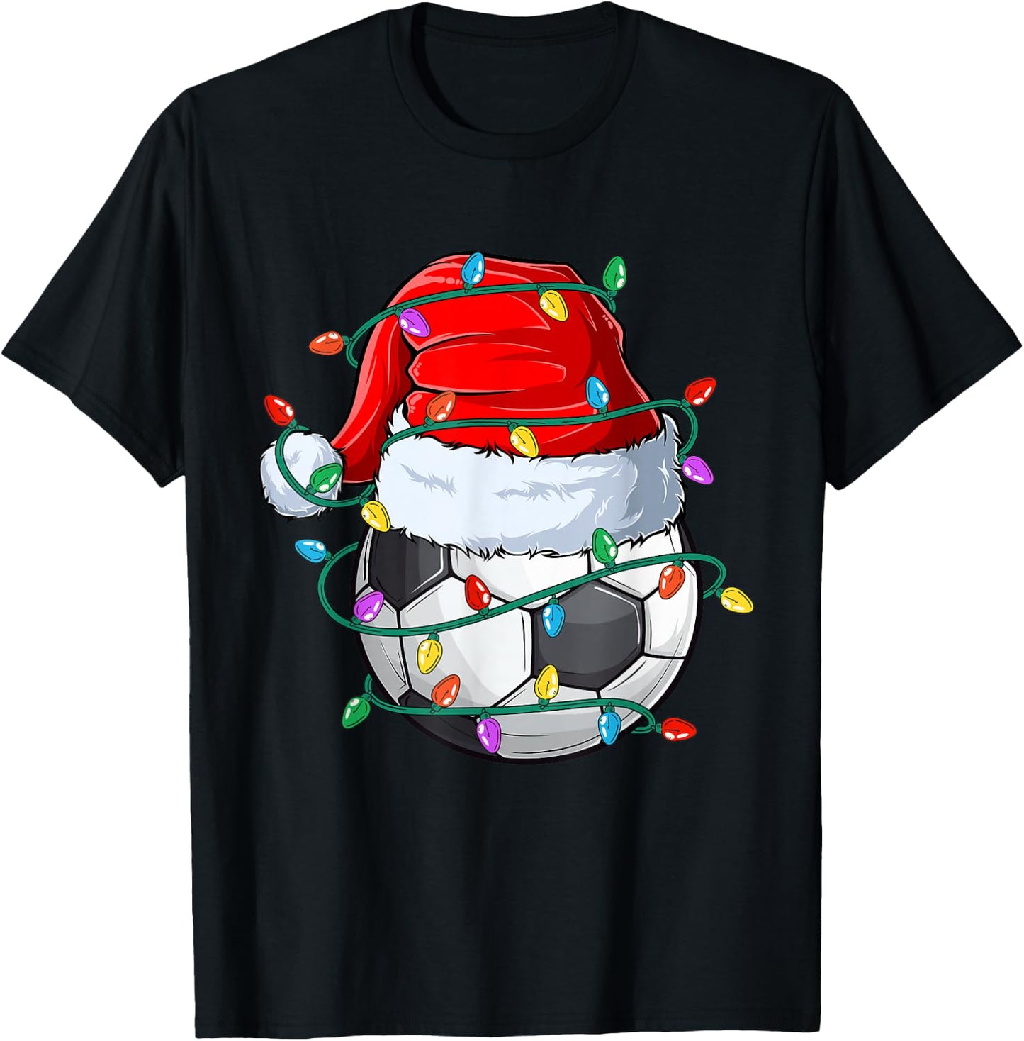 Christmas Soccer Xmas Santa Sports Hat Ball Kids Boys Men T-Shirt - T-Shirt | Black