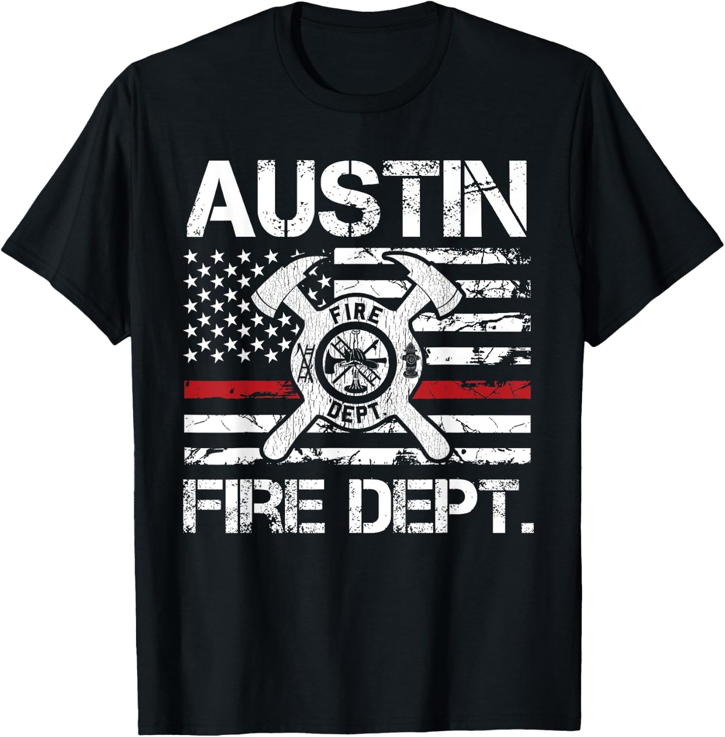 Austin Texas Fire Department Thin Red Line Logo T-Shirt - T-Shirt | Black