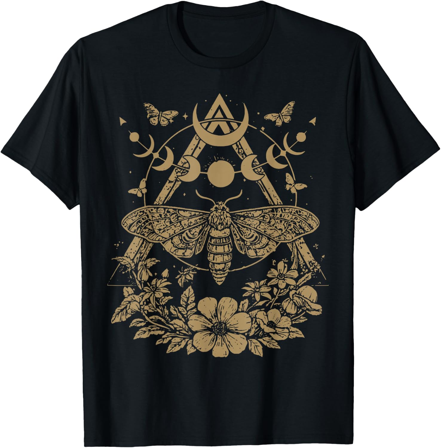 Cute Fairycore Floral Moth Aesthetic Girls Women Graphic T-Shirt - T-Shirt | Black