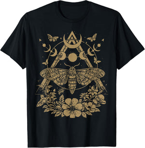 Cute Fairycore Floral Moth Aesthetic Girls Women Graphic T-Shirt - T-Shirt | Black