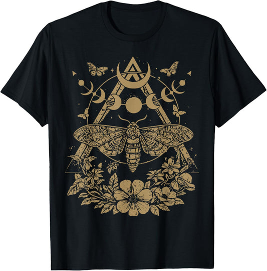 Cute Fairycore Floral Moth Aesthetic Girls Women Graphic T-Shirt - T-Shirt | Black