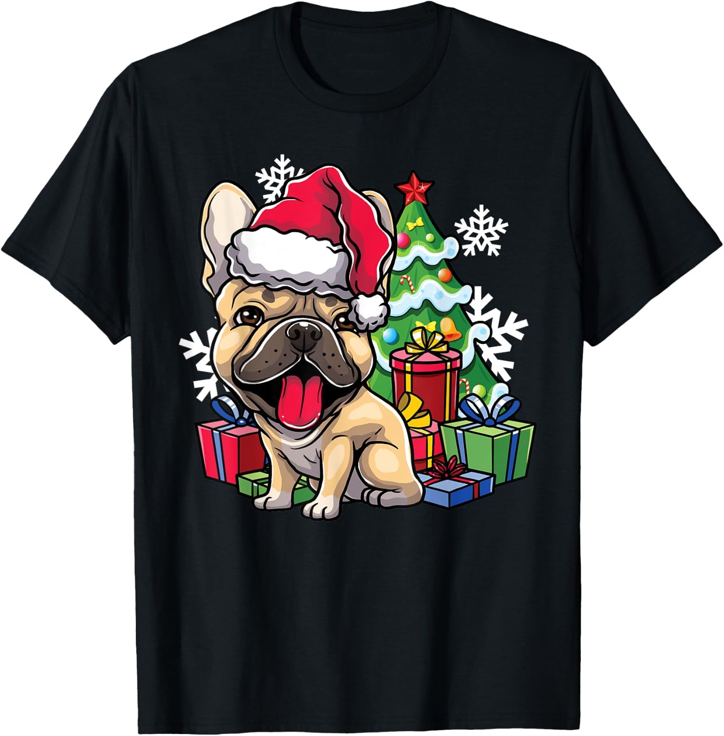 French Bulldog Christmas Santa Hat Xmas Dog Lover Gift Women Kids T-Shirt - T-Shirt | Black