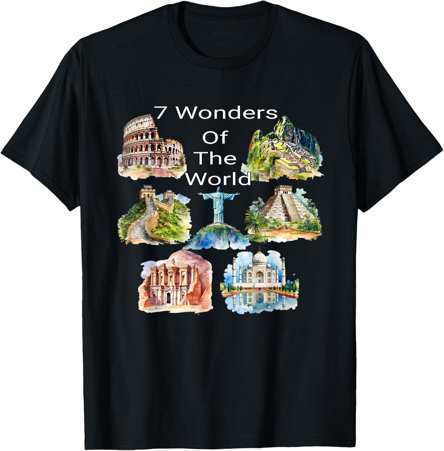 7 Wonders of the World - Travel Enthusiast Design T-Shirt - T-Shirt | Black