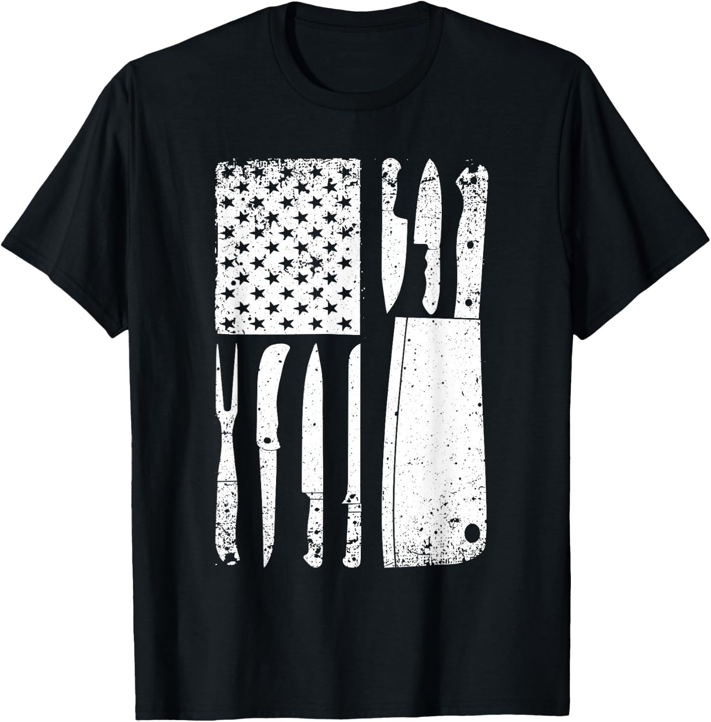 Funny Chef Knife American Flag Design Women Patriot Small T-Shirt - T-Shirt | Black