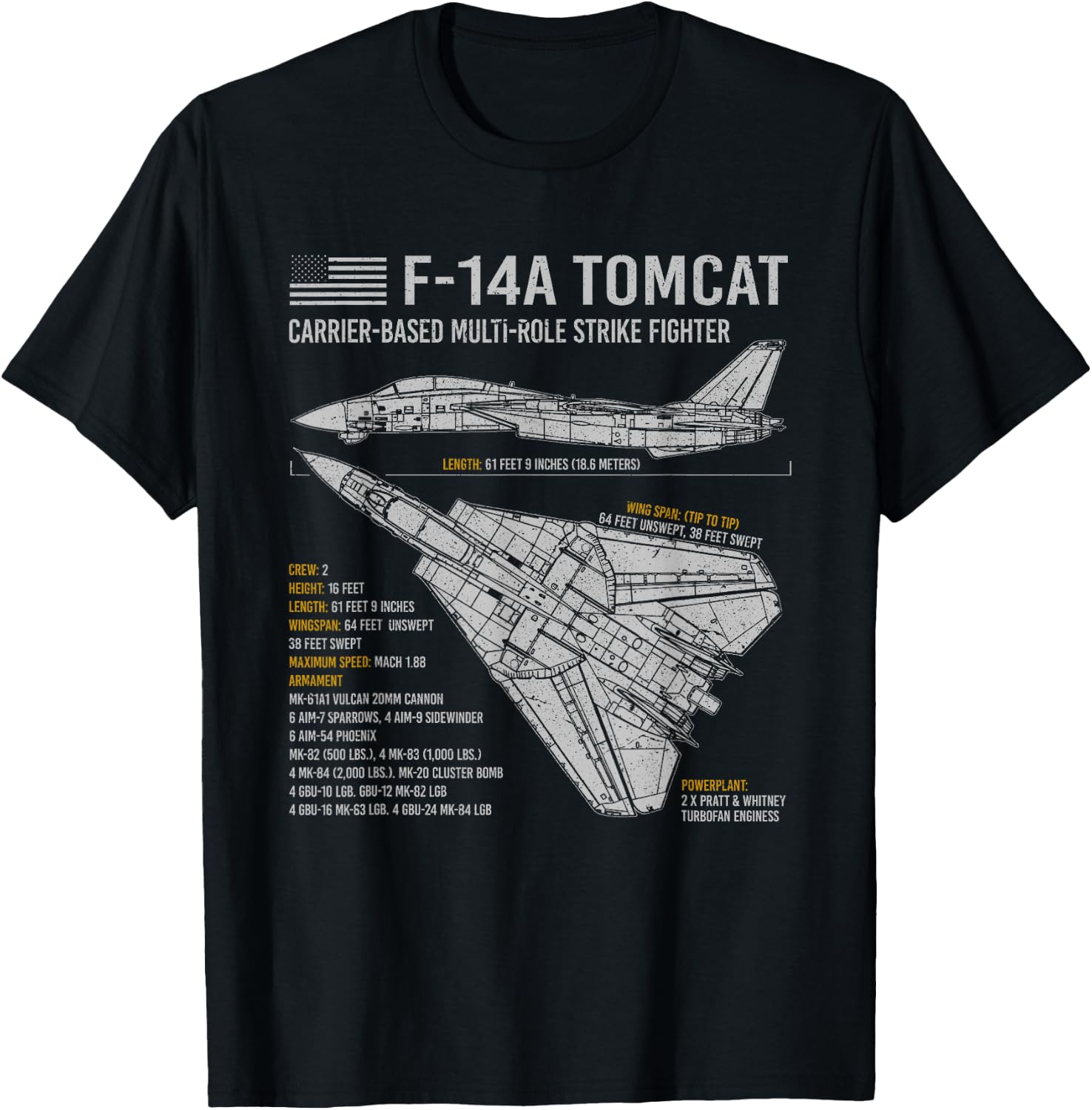 F-14 Tomcat F14 Aircraft Airplane Blueprint Facts. Small T-Shirt - T-Shirt | Black