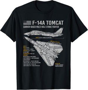 F-14 Tomcat F14 Aircraft Airplane Blueprint Facts. Small T-Shirt - T-Shirt | Black