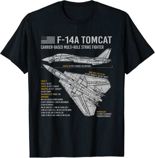 F-14 Tomcat F14 Aircraft Airplane Blueprint Facts. Small T-Shirt - T-Shirt | Black