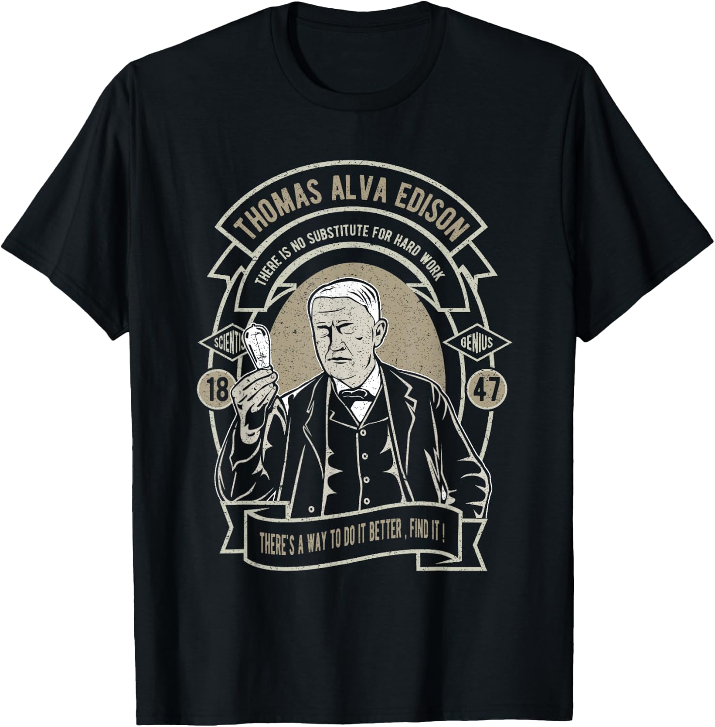 Thomas Alva Edison No Substitute for Hard Work T-Shirt - T-Shirt | Black