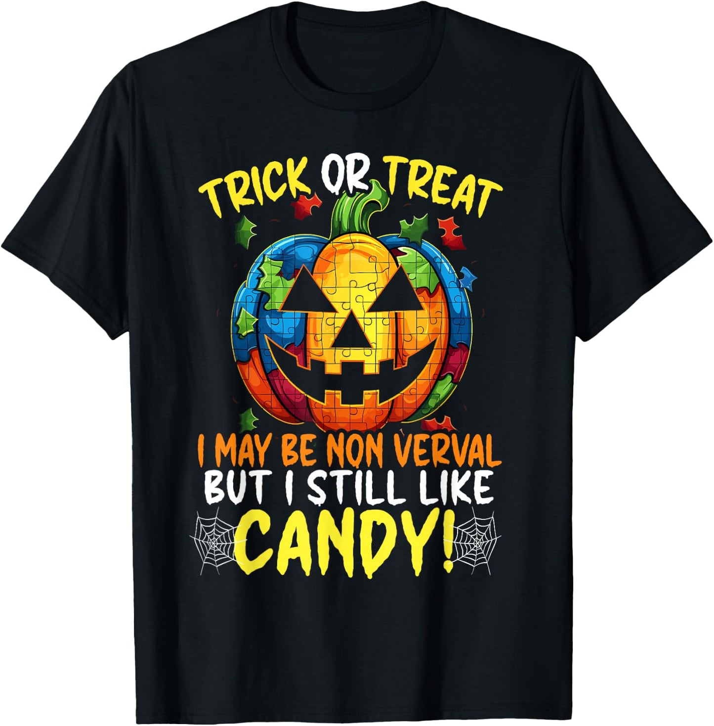 Autism Halloween Puzzle Trick Or Treat Autism Awareness T-Shirt - T-Shirt | Black