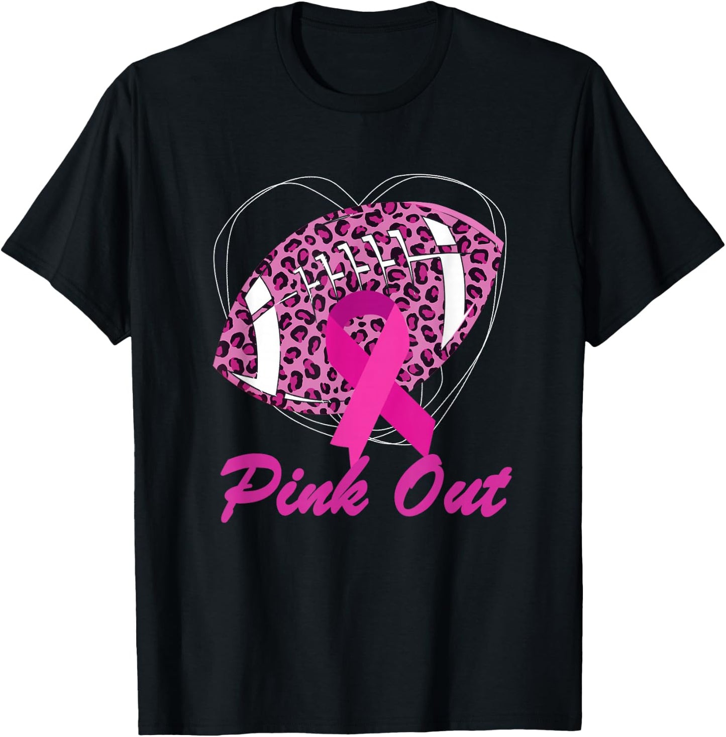 Breast Cancer Ribbon Pink Out Football Pink Ribbon Leopard T-Shirt - T-Shirt | Black
