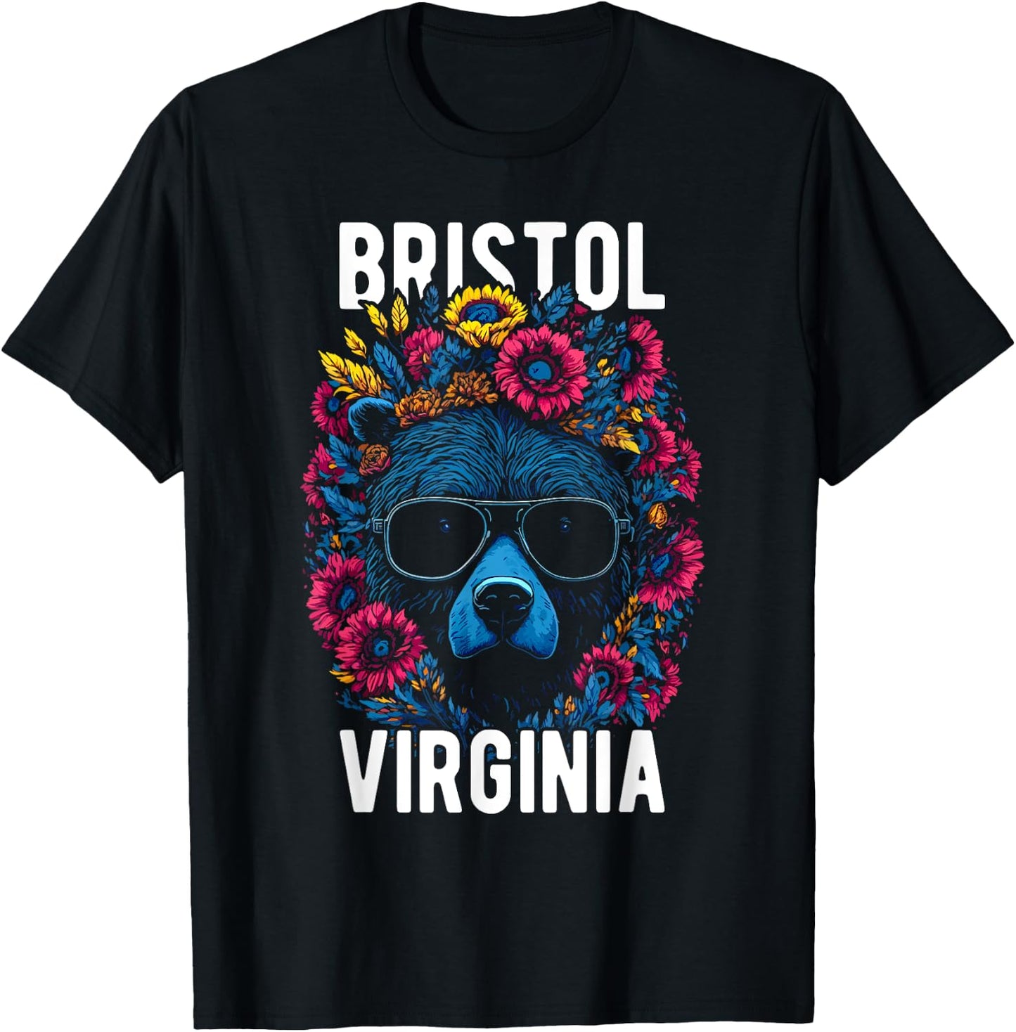 Bristol Virginia USA Bear with Flowers Design T-Shirt - T-Shirt | Black