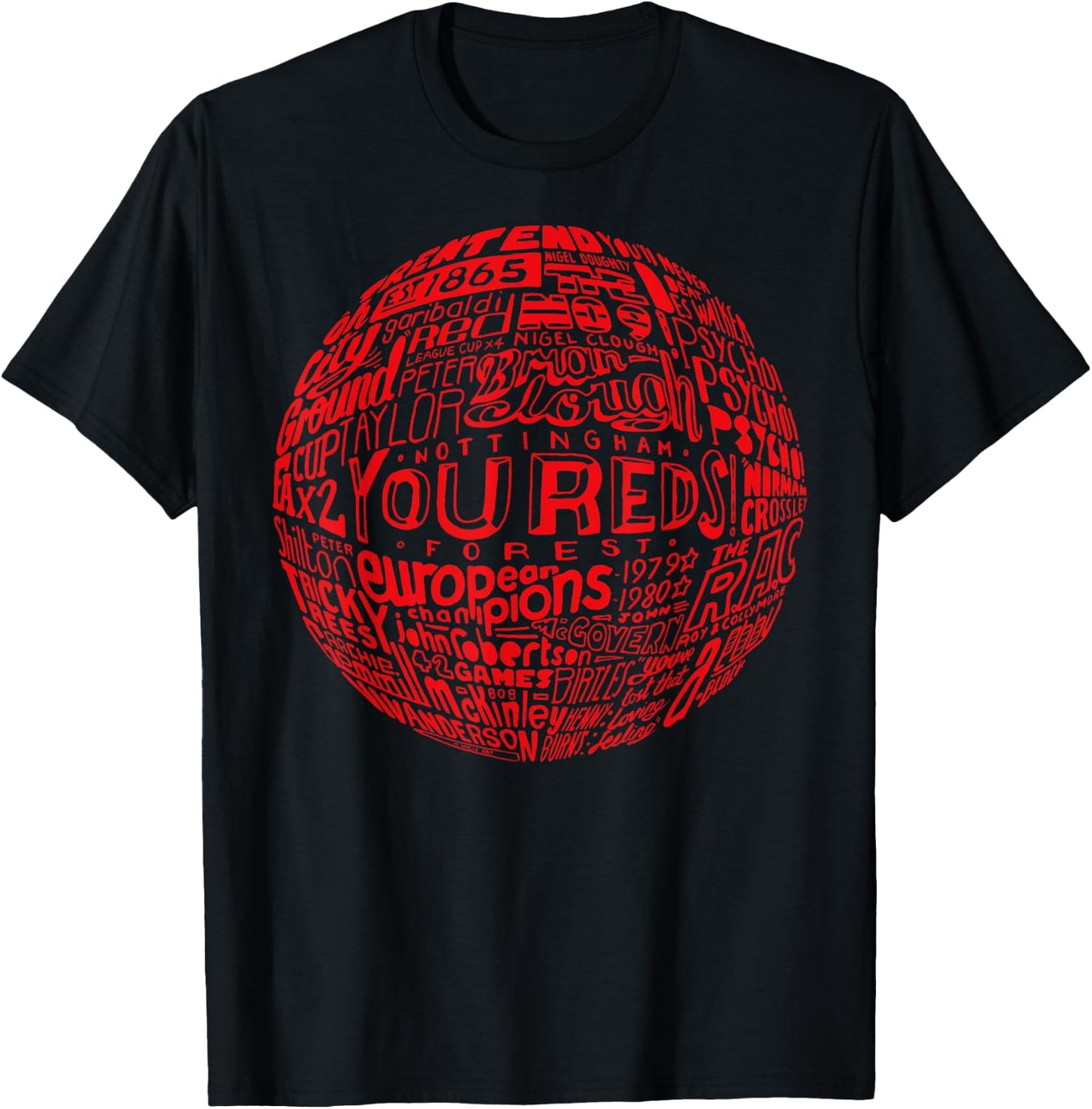 Nottingham Forest red Typography Football T-Shirt - T-Shirt | Black