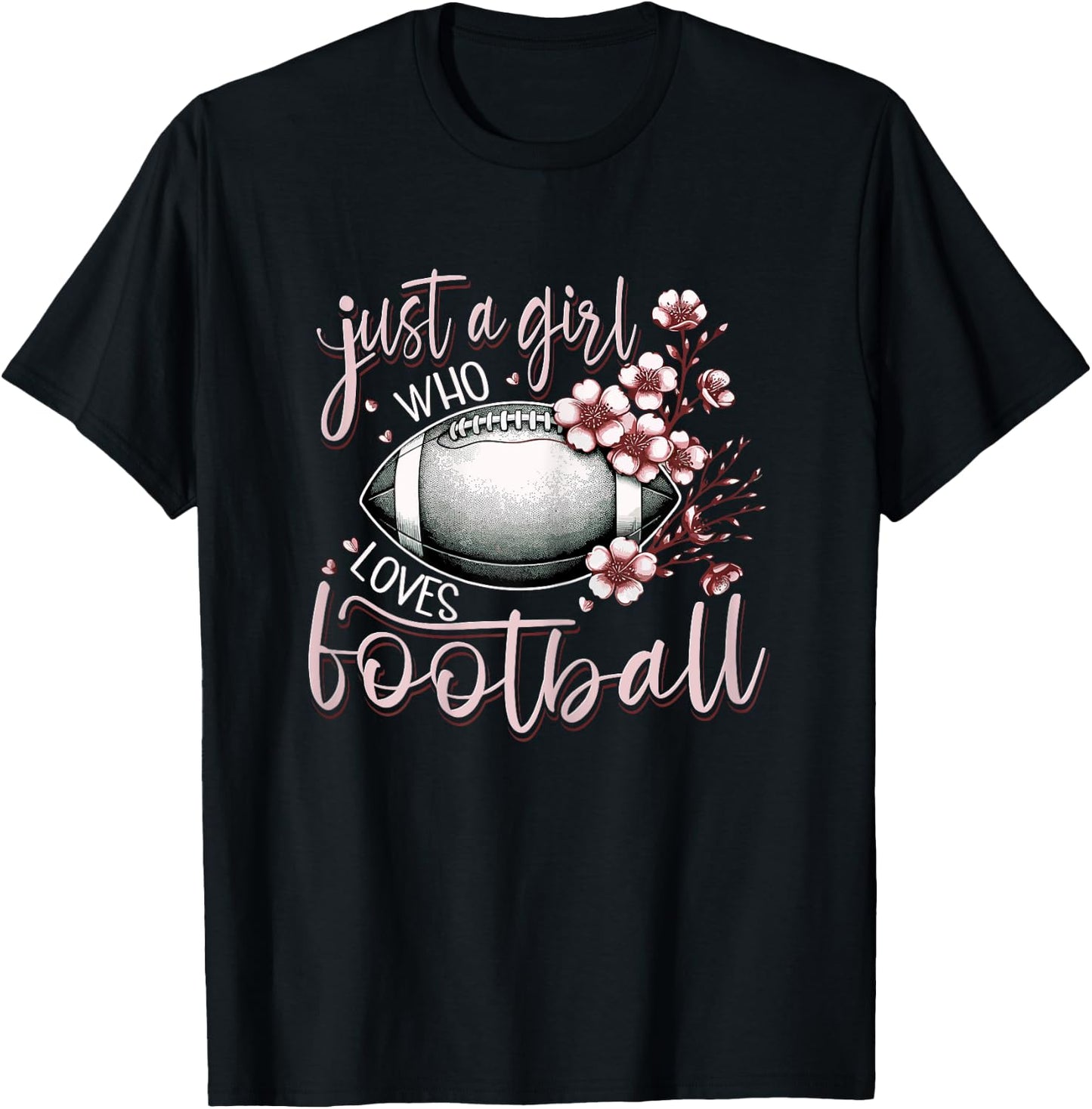 Just A Girl Who Loves Football Cherry Blossoms Women T-Shirt - T-Shirt | Black