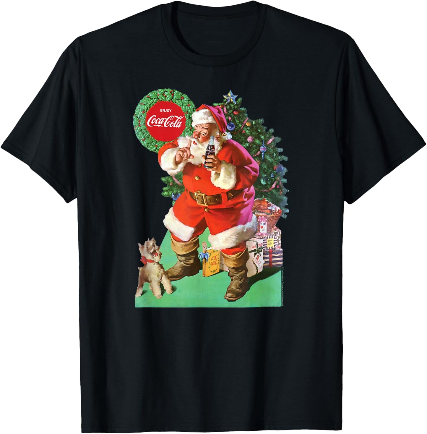 Coca-Cola - Vintage Santa With Dog Men Women T-Shirt - T-Shirt | Black