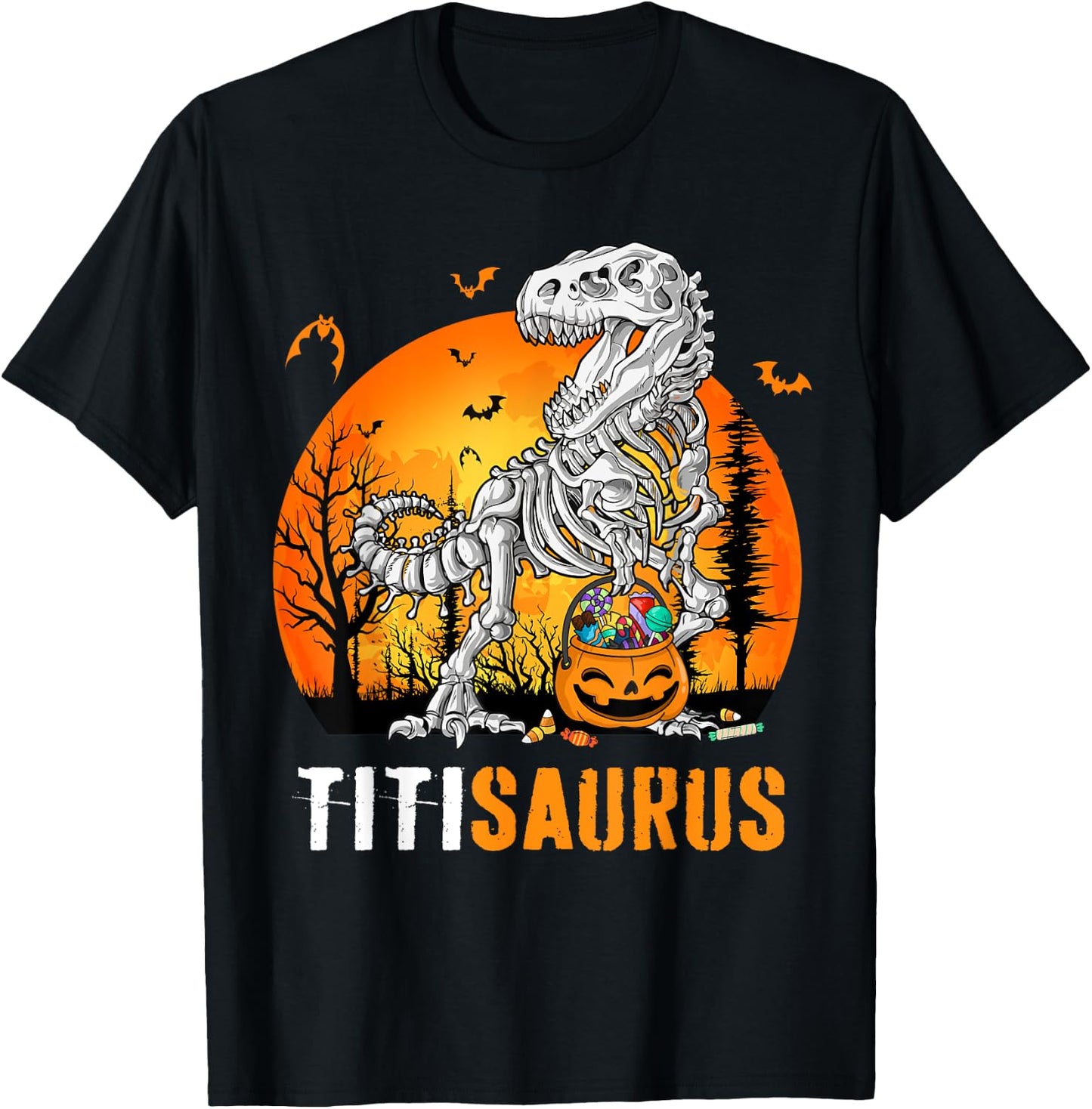 Titisaurus Dinosaur Skeleton Halloween Titi Saurus T-Shirt - T-Shirt | Black