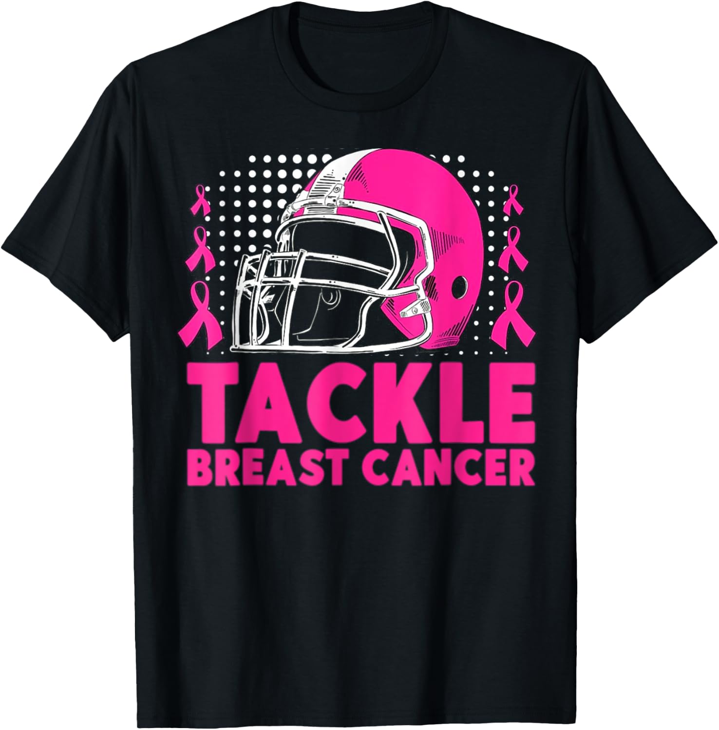 Tackle Football Breast Cancer Awareness Pink Ribbon Boys Kid T-Shirt - T-Shirt | Black