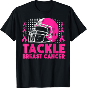 Tackle Football Breast Cancer Awareness Pink Ribbon Boys Kid T-Shirt - T-Shirt | Black