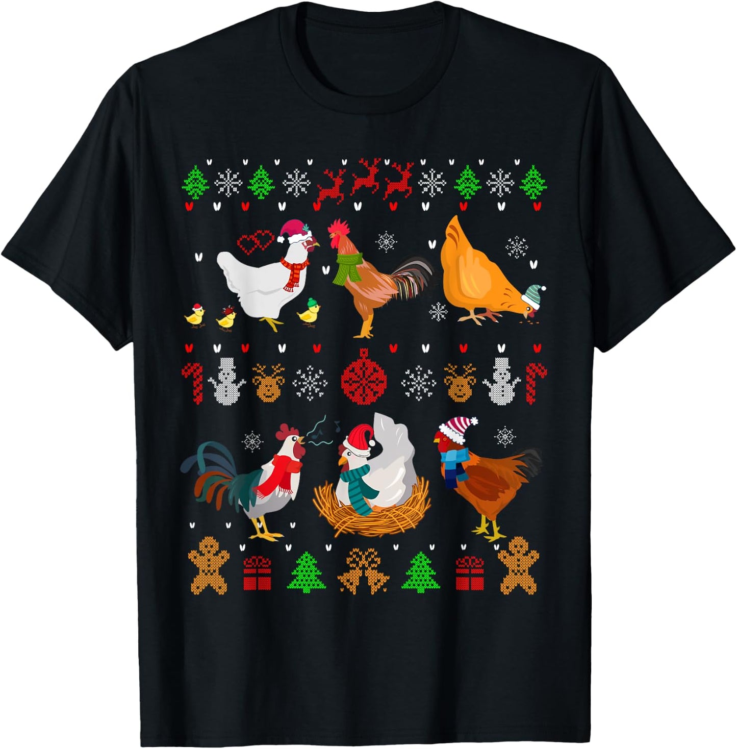 Chicken Collection Christmas Sweater Santa Chicken Farmer T-Shirt - T-Shirt | Black