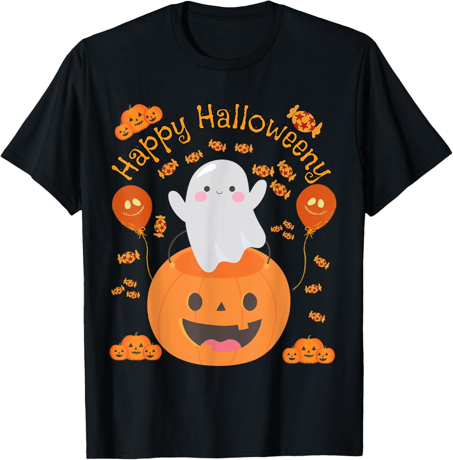 Happy Halloween -y Cute Boys and Girls Costume as a Ghost T-Shirt - T-Shirt | Black